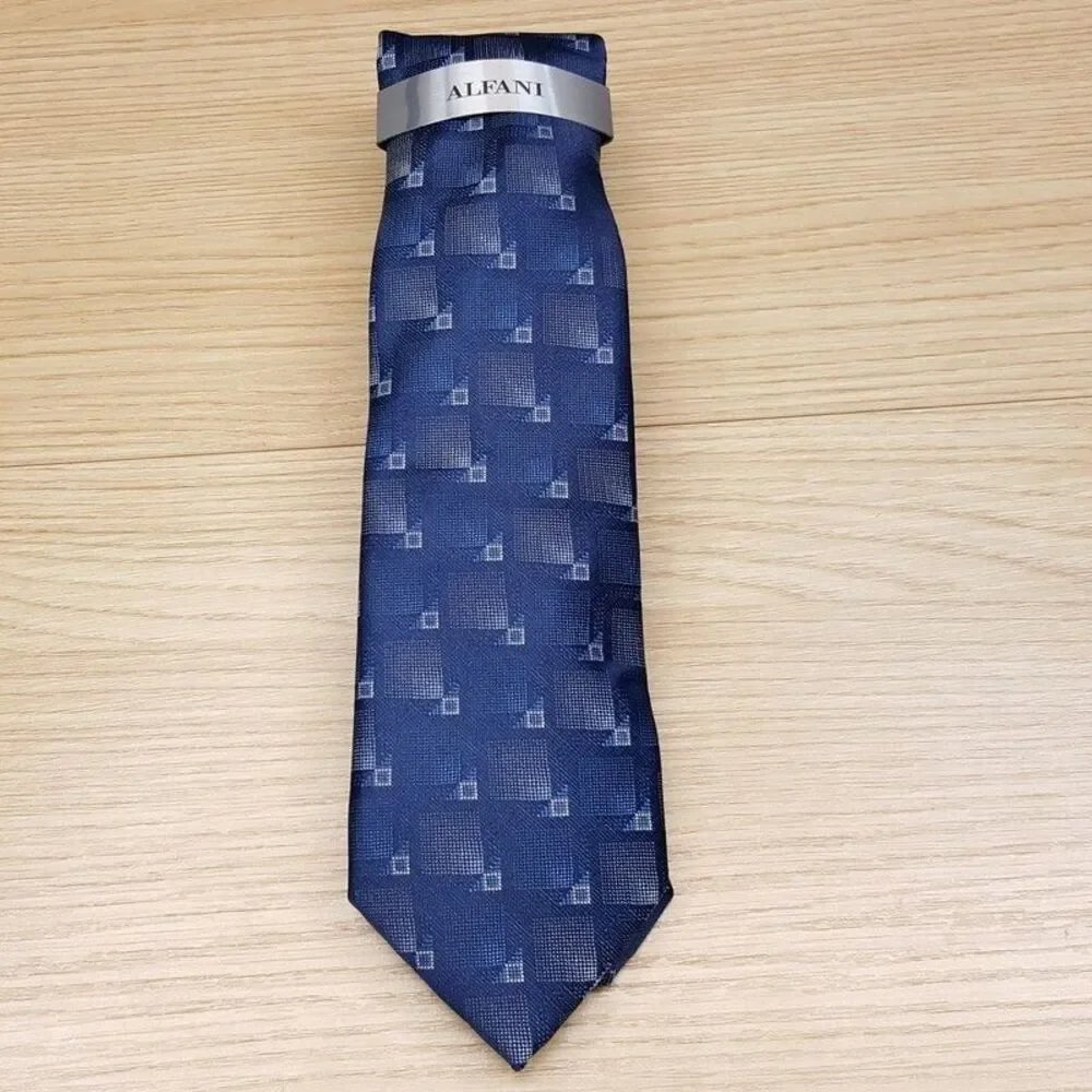 ALFANI Mens Neck Tie Blue Geometric Slim Geo Pointed Modern